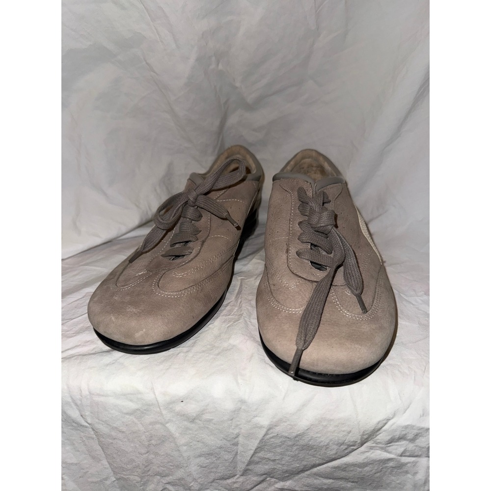 Mens Air Cushion Suede Leather Sneakers Taupe Grey Lace Up Low Top Shoes Size 11